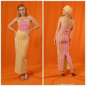 Saint Mojavi The Talavera Tube Dress Tri-Color Plaid Seersucker New with Tags!
